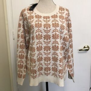 NWT Adrianna Papell Crew Neck Sweater 2X Floral Jacquard Ivory Brown Office Wear